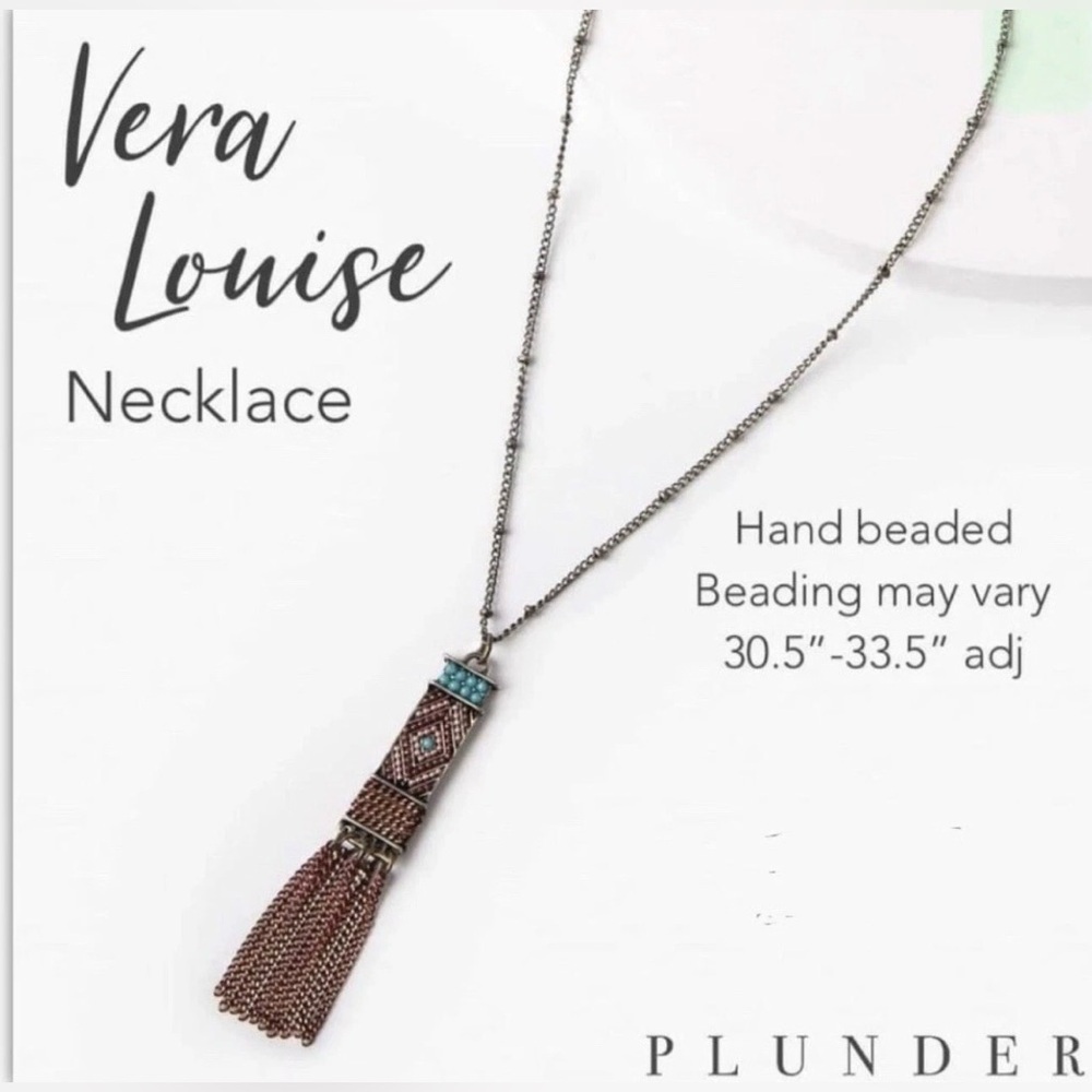 Plunder Design Jewelry Vera Louise Antique Tassel Bead Pendant Necklace NWOT - Picture 2 of 4
